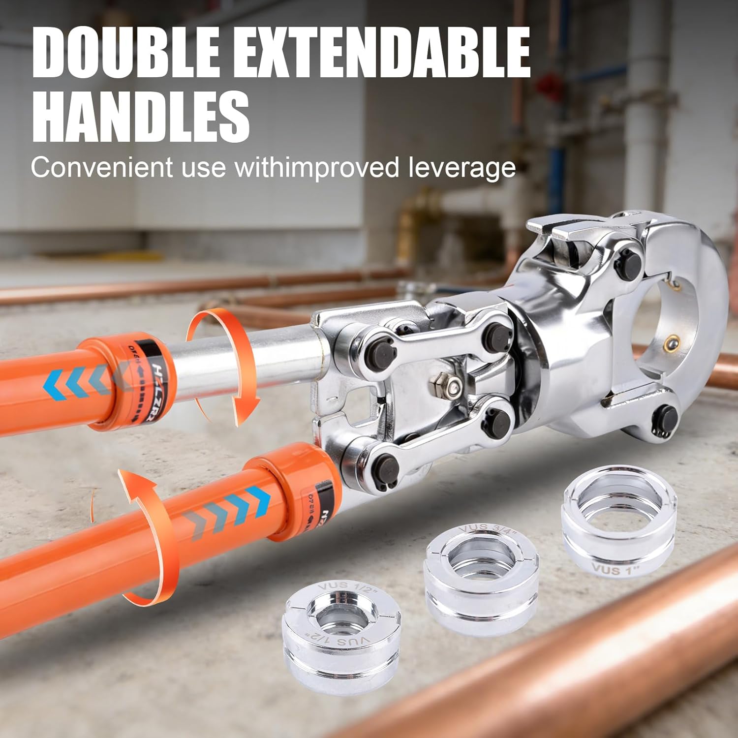 HZLZRZ Copper Pipe Crimping Tool Kit, 3 Die Set for 1/2" 3/4" 1" Pipes, Pro Press Style Crimper with Pipe Cutter, Handheld Pipe Crimper Tool for Plumbing (MCT-1632)