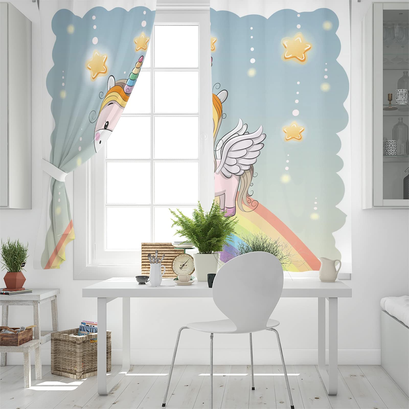 Rideau Occultant Lot De 2 Rideau Licorne Rainbow Star Cute Animal Isolants Thermiques Polyester Rideaux Chambre Et Salon Maison Décoration 170X200Cm (LxH) - Rideaux Imprimés 3D Kids