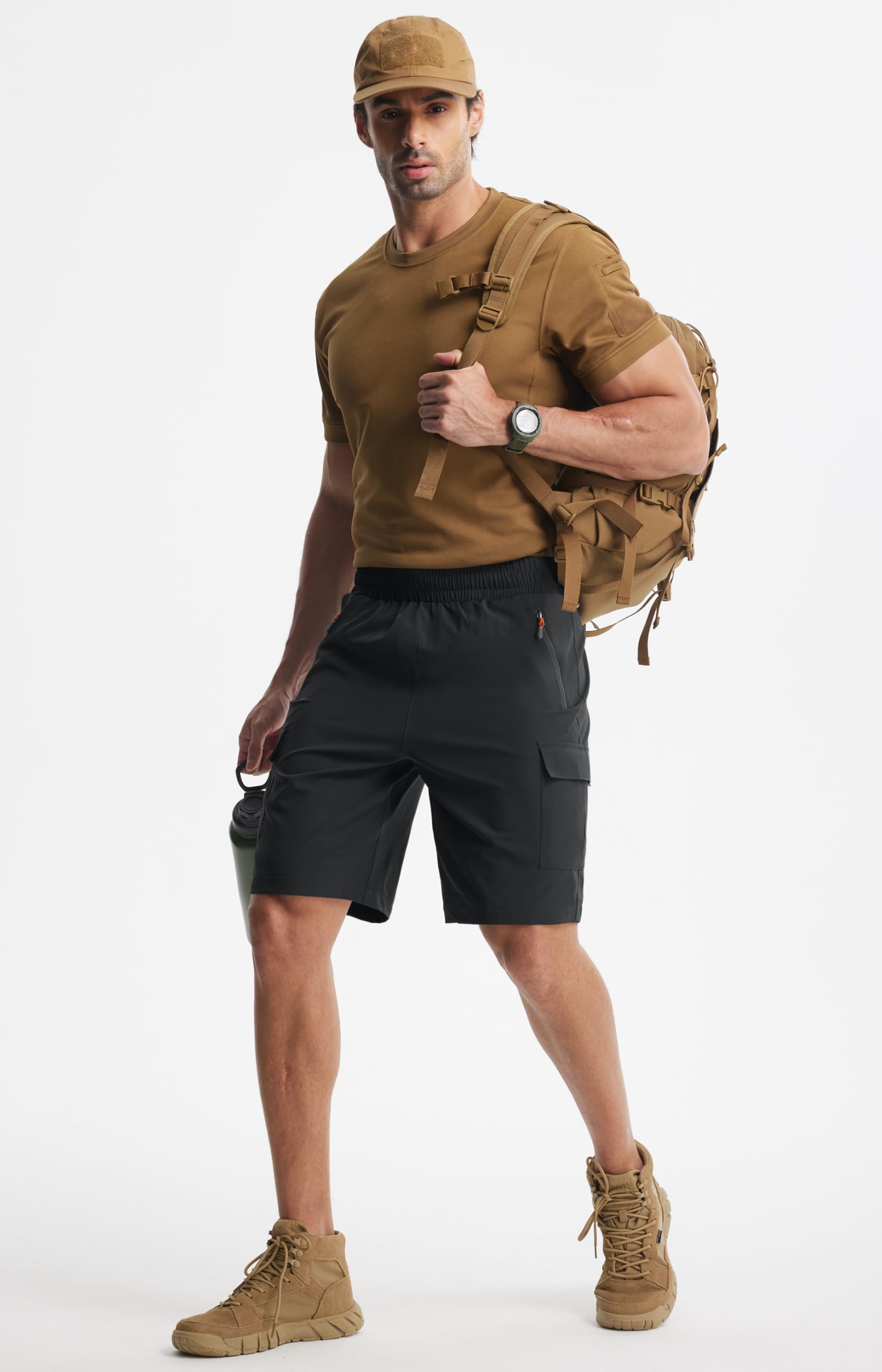 Libin Pantaloncini cargo da trekking da uomo, leggeri, ad asciugatura rapida, atletici, casual, per golf, attività all'aperto, tasche con cerniera