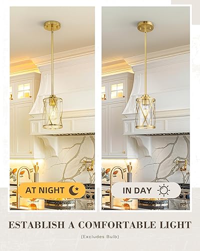 Miniatura 5 de Beionxii BX-PL07BG-2PK - Paquete de 2 luces colgantes de oro cepillado para isla de cocina, moderna iluminación colgante de jaula industrial de