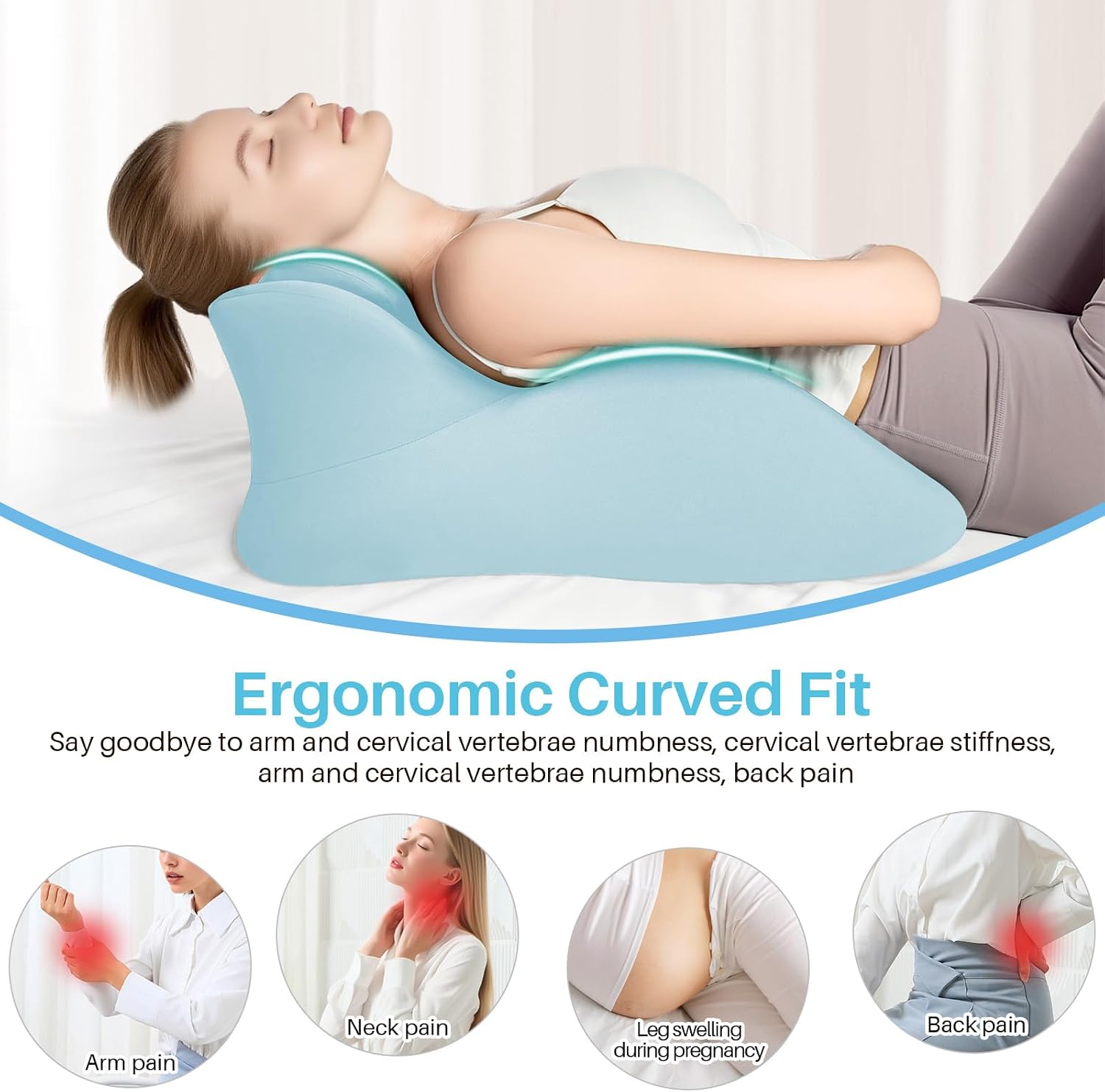 ele ELEOPTION Memory Foam Ergonomic Prone Reading Wedge Pillow Blue