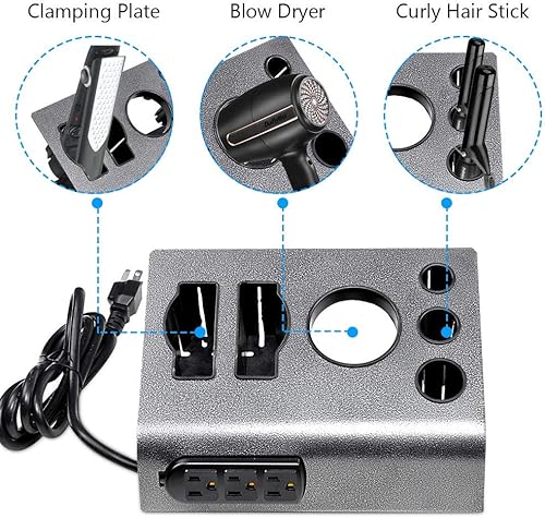 Miniatura 5 de BYOOTIQUE - Secador de soplado de mesa de 6 agujeros y soporte para plancha de pelo, soporte para aparatos de salón con 3 salidas, organizador