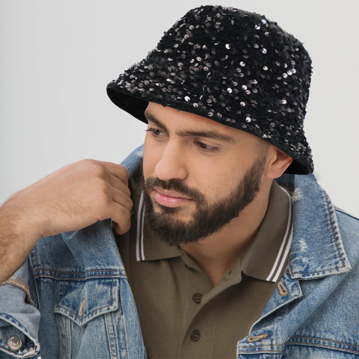 Womens Bucket Hat Bling Sequin Foldable Sun Cloche Cap - Image 2