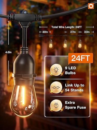 Miniatura 23 de addlon - Tira de luces LED para exteriores de 48 pies con bombillas Edison de 2 W regulables, irrompibles y filamento de grado comercial resistente
