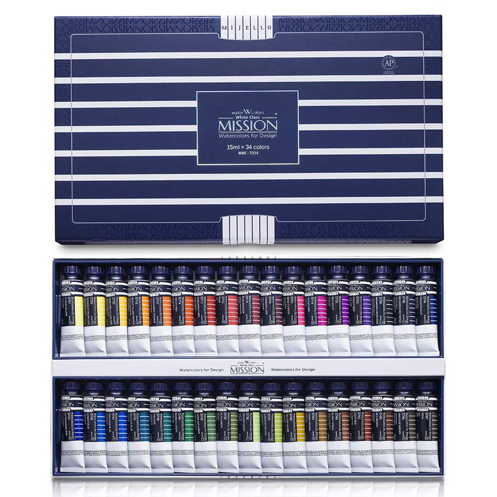 Mijello MWC-7034 Mission WhiteClass Aquarelle 34 couleurs pour peinture, posture, art