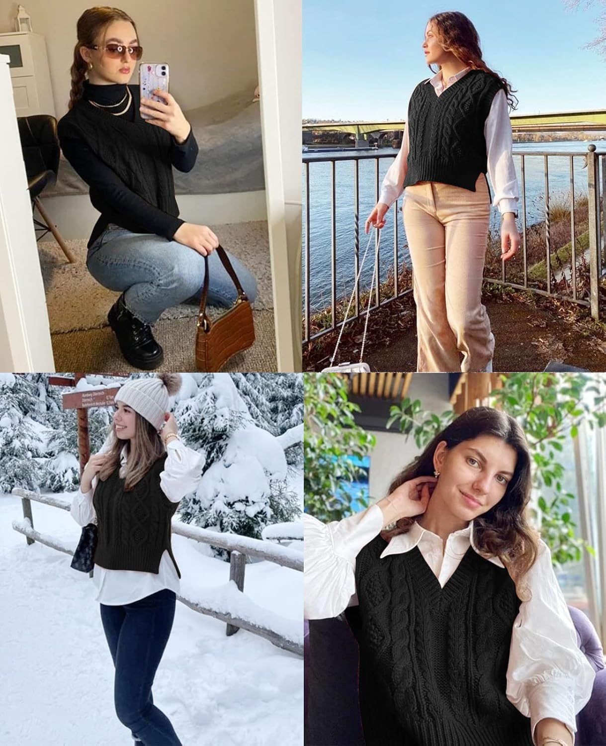 Sweater Vest for Women V Neck Sleeveless Knit Solid Casual Ribbed Preppy Pullover Tops - Image 3