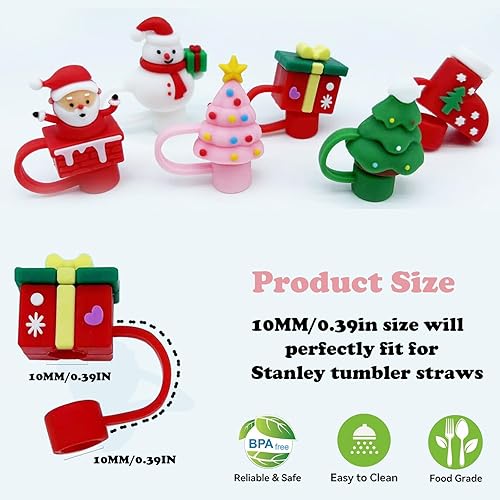Miniatura 6 de Stanley - 6 tapas de paja Stanley, accesorios para copas Stanley, para árbol de Navidad, de silicona, para regalos de Navidad de 30 y 40 onzas