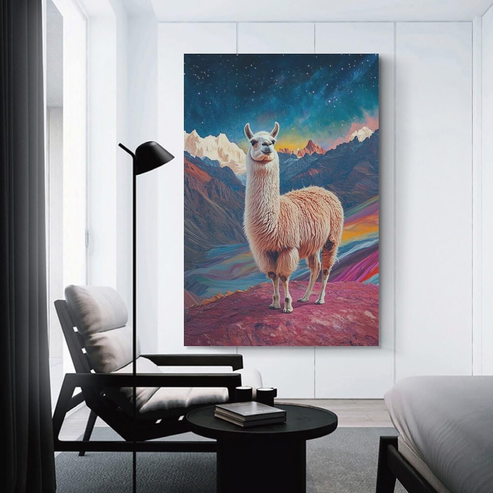 Junmoney Llama in Mountain Landscape Canvas Art Print 16x24inch(40x60cm), for Feature Walls in Flats Or Modern Rooms, Ideal for Building A Coordinated Art Wall