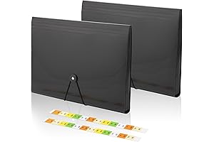 13 Pocket Accordion File Organizer with Labels Expanding Accordian Filing Folder 2 Pack
