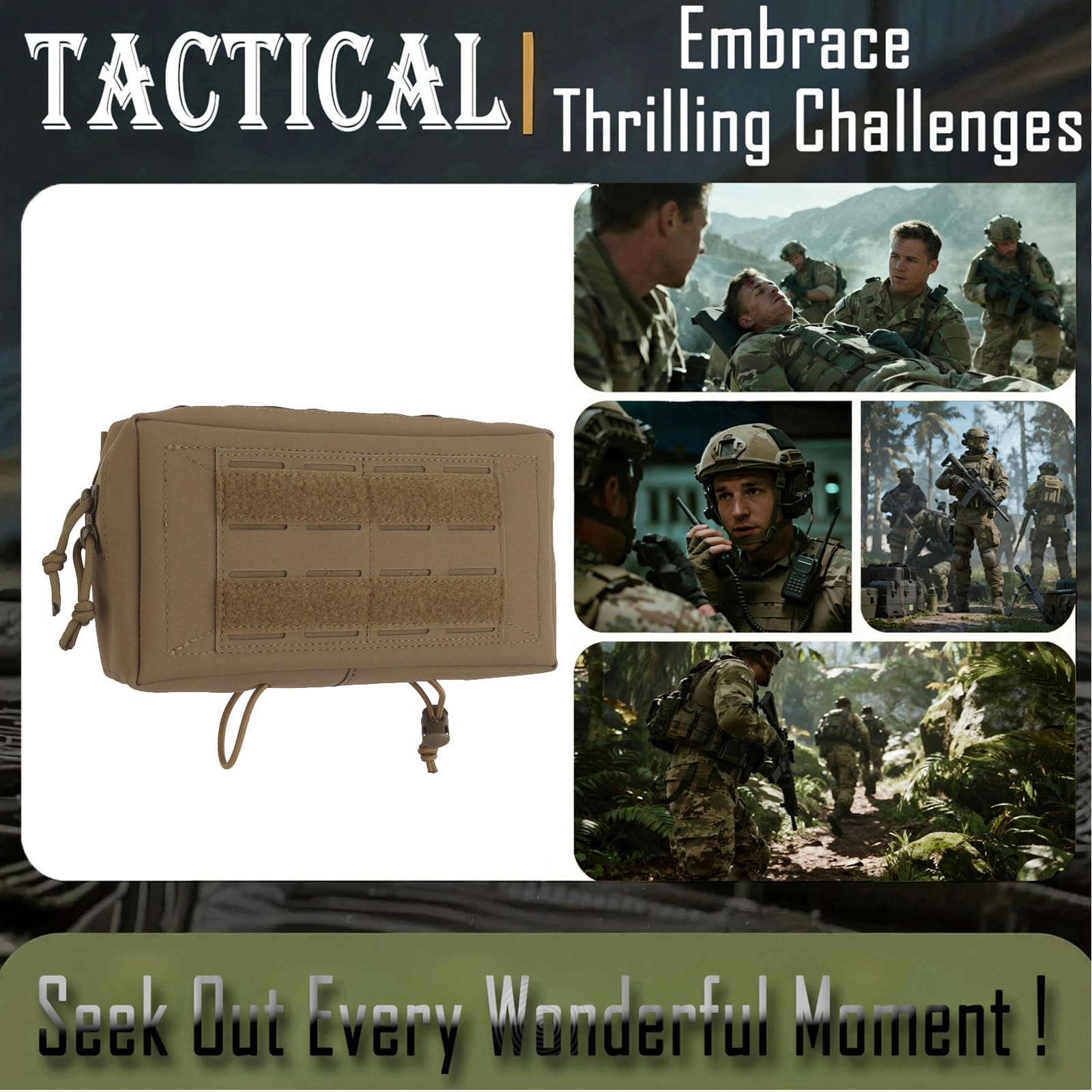 Marsupio Tattico Molle Admin per Gilet, Marsupio, Marsupio Multiuso, Borsa Tattica EDC(Brown)