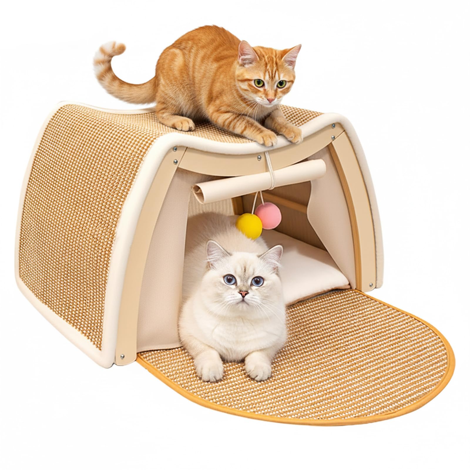 Casa de Madera para Gatos, 2 en 1 Rascador y Tienda para Gatos, 50x40x32 cm Cama para Gato, Cueva para Gatos con Cojín, Ideal para Gato Pequeños y Medianos