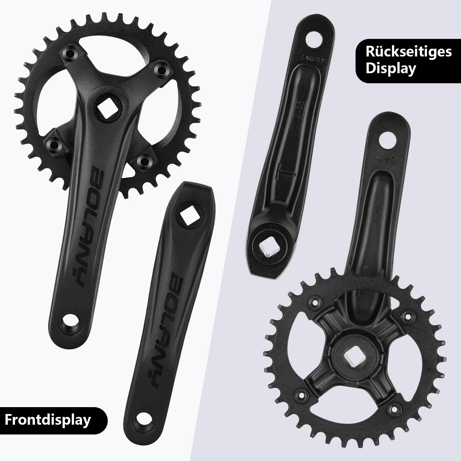 BOLANY Mountainbike Kurbelgarnitur MTB 1x Vierkant-Tretlager Kurbelgarnitur 104 BCD 170mm Kurbel 32/34/36T Kompatibel mit Shimano, SRAM, FSA