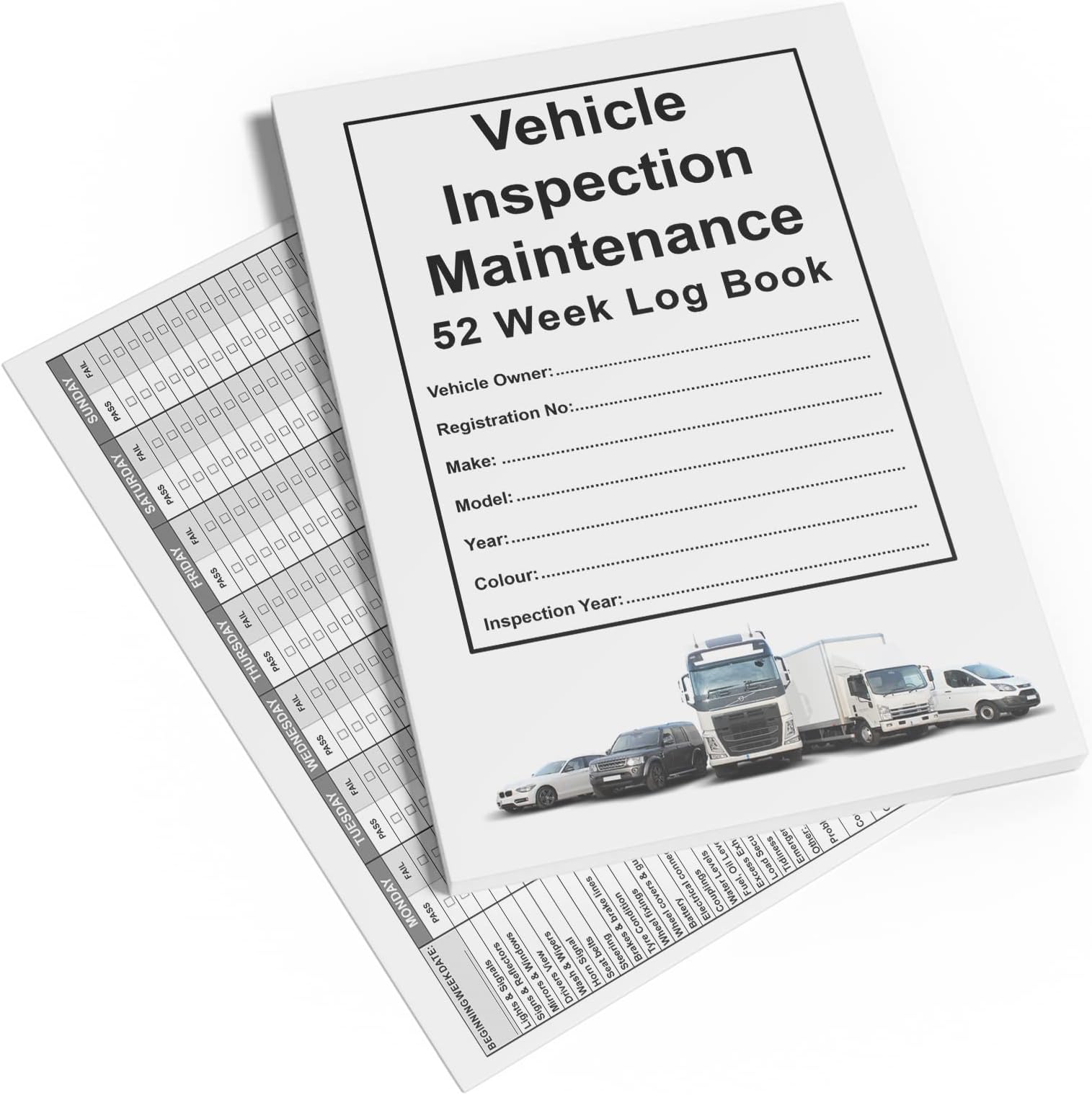 A5 52 Week Commercial Vehicle Inspection Record Log Book - Daily Driver Safety Checks for Vans, HGV, LGV, Taxi, Cars & Fleet Vehicles