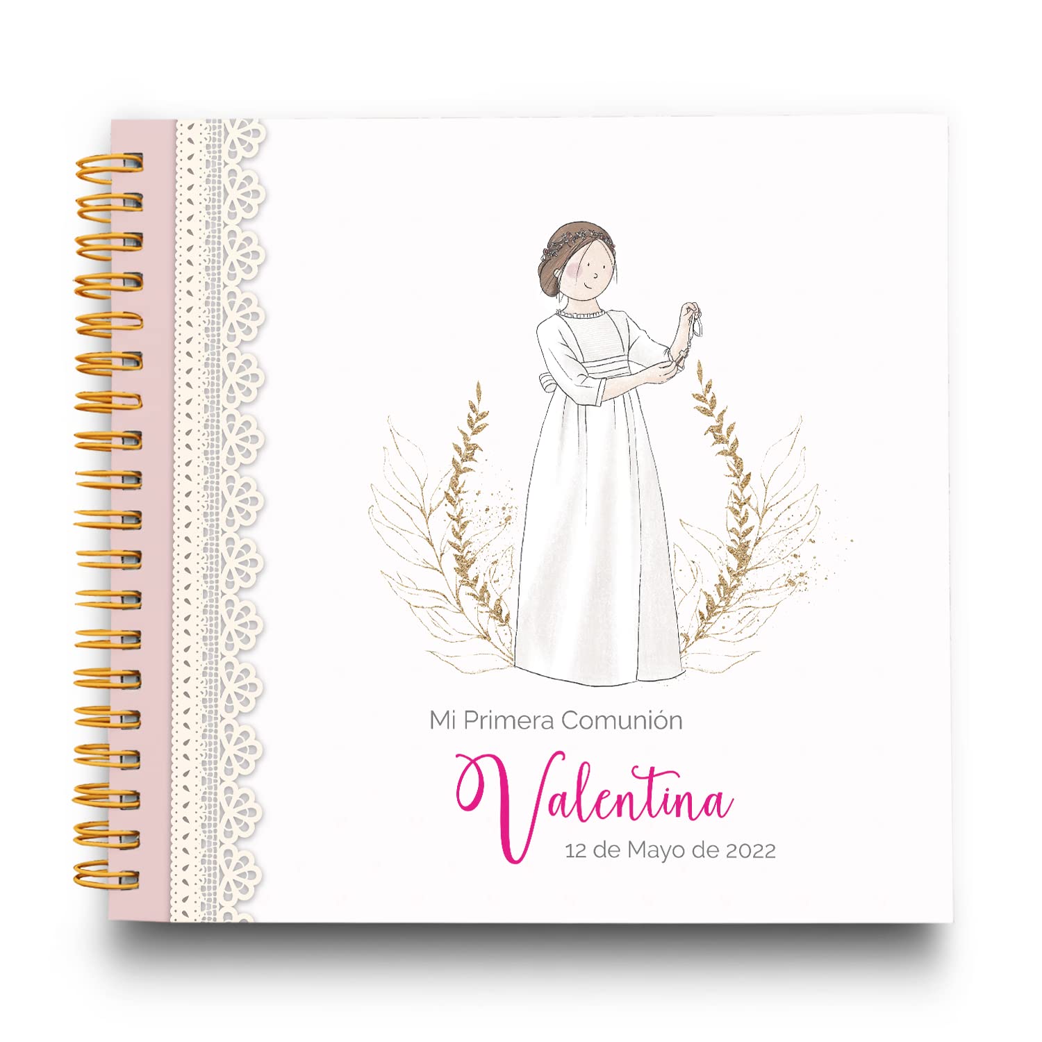 Libro de Firmas Comunión Niña Personalizado - Tamaño 25 x 21 cm. - Personalización en Portada con Foto y Nombre - 60 Páginas Impresas a Color
