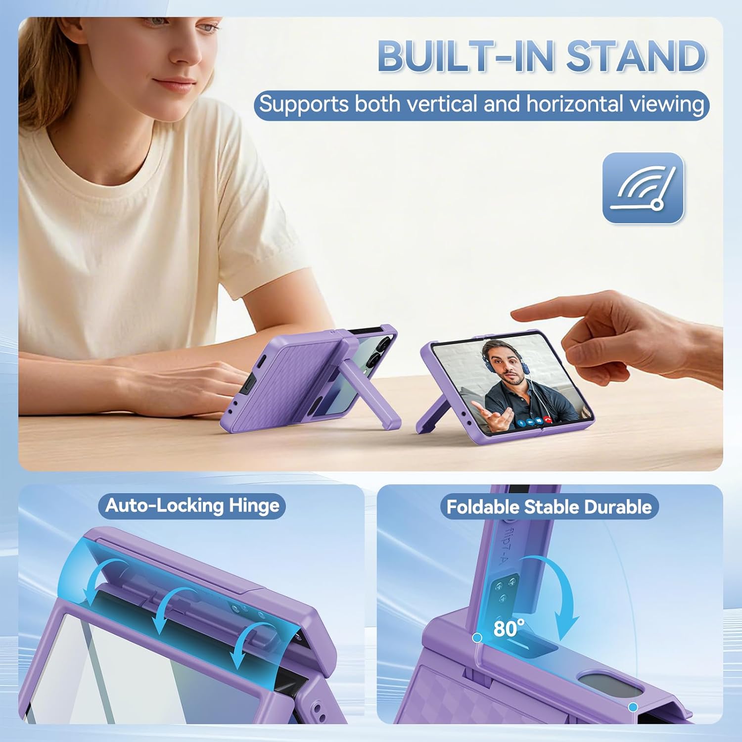Magnetic for Samsung Galaxy Z Flip 7 Case Fit for MagSafe [Built-in Tempered Screen Protector][Hinge Protection][Kickstand] Military Grade Full Body Cover for Galaxy Z Flip 7,Purple