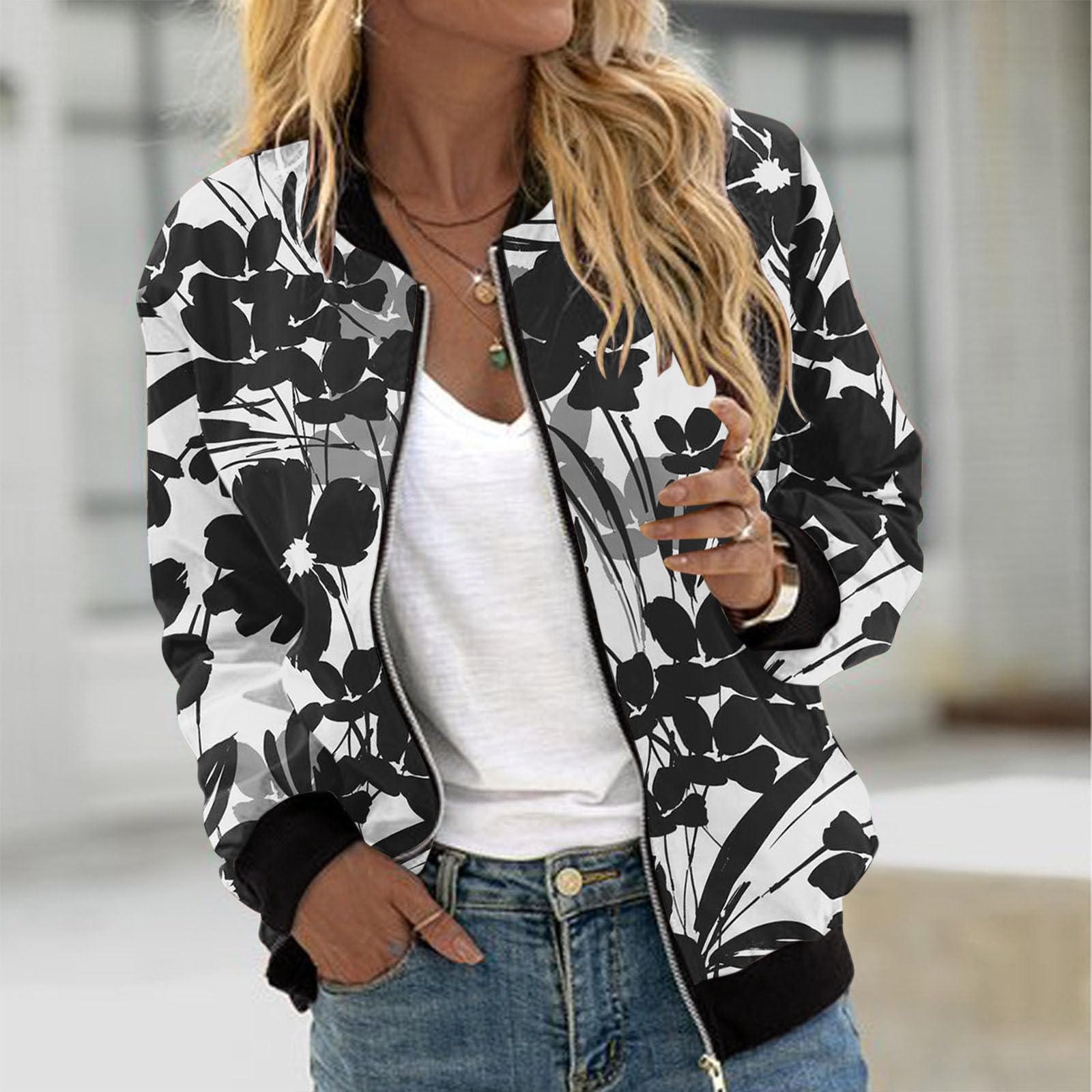 YAOJIWANG Blouson Femme Veste Jacket Couleur unie Bomber Femme Chic Veste de Sport Casual Baseball Collège Outwear Pas Cher Top Vêtements de Décontractées Sport Veste Y2K Blouse Haut Manches Longues
