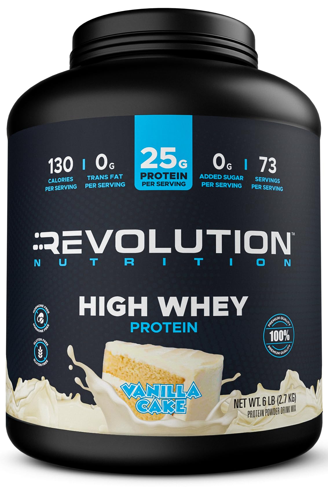 High Whey, Protein Powder 6LB, Whey Isolate, Gluten Free, Lean Muscle Mass for Men & Women, 25g of Protein Per Scoop, 2.7kg, 73 Servings (Vanilla Cake, 6 Pound)