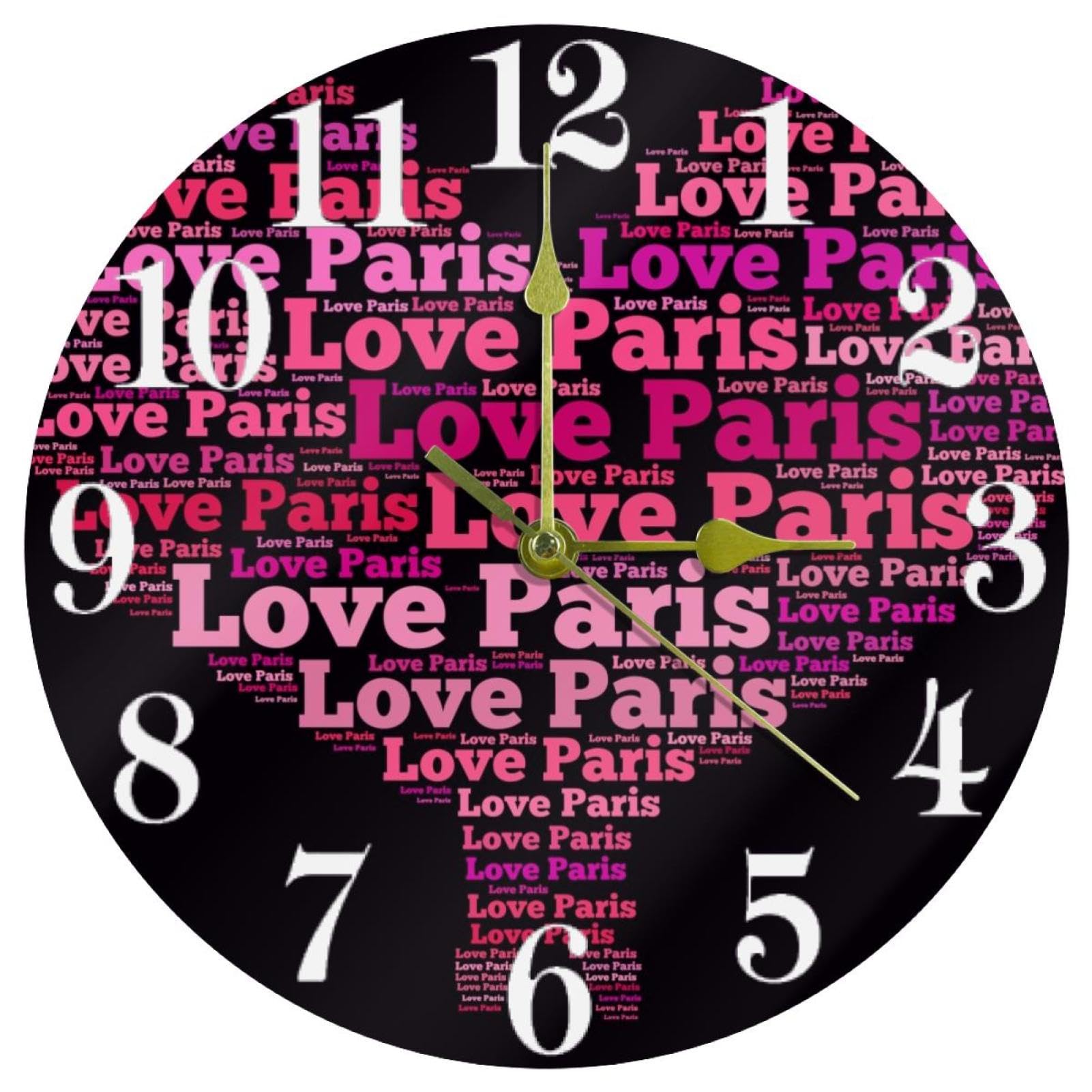 Horloge murale Love Paris quartz silencieuse ronde sans tic-tac fonctionnement à piles