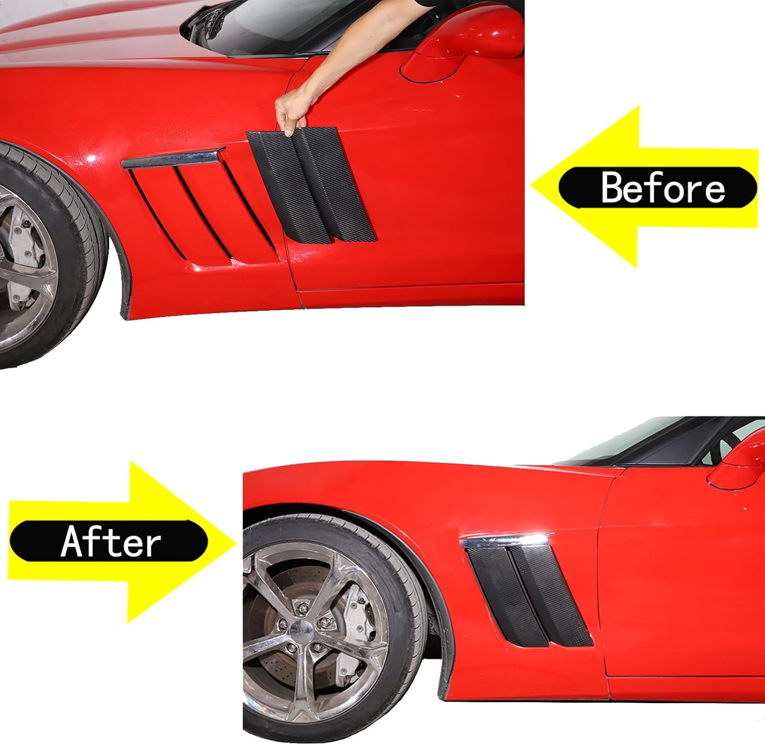 PIUGILH Side Fender Air Vent Hood Intake Cover for Corvette C6 2005-2013 Exterior Accessories, Real Carbon Fiber Side Wing Air Flow Bumper Hood Intake Cover