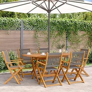 6-Pack Grey Folding Acacia Wood Garden Chairs Lightweight Patio Seating Set 22.4"x21.3"x35.8" Durable Outside Lounge Furniture for Garden Balcony Terrace
