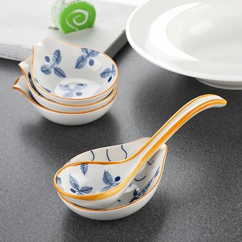 Miniatura 3 de Juego de 4 cucharas de sopa de cerámica y soporte para cucharas de cerámica para estufa, juego de 4