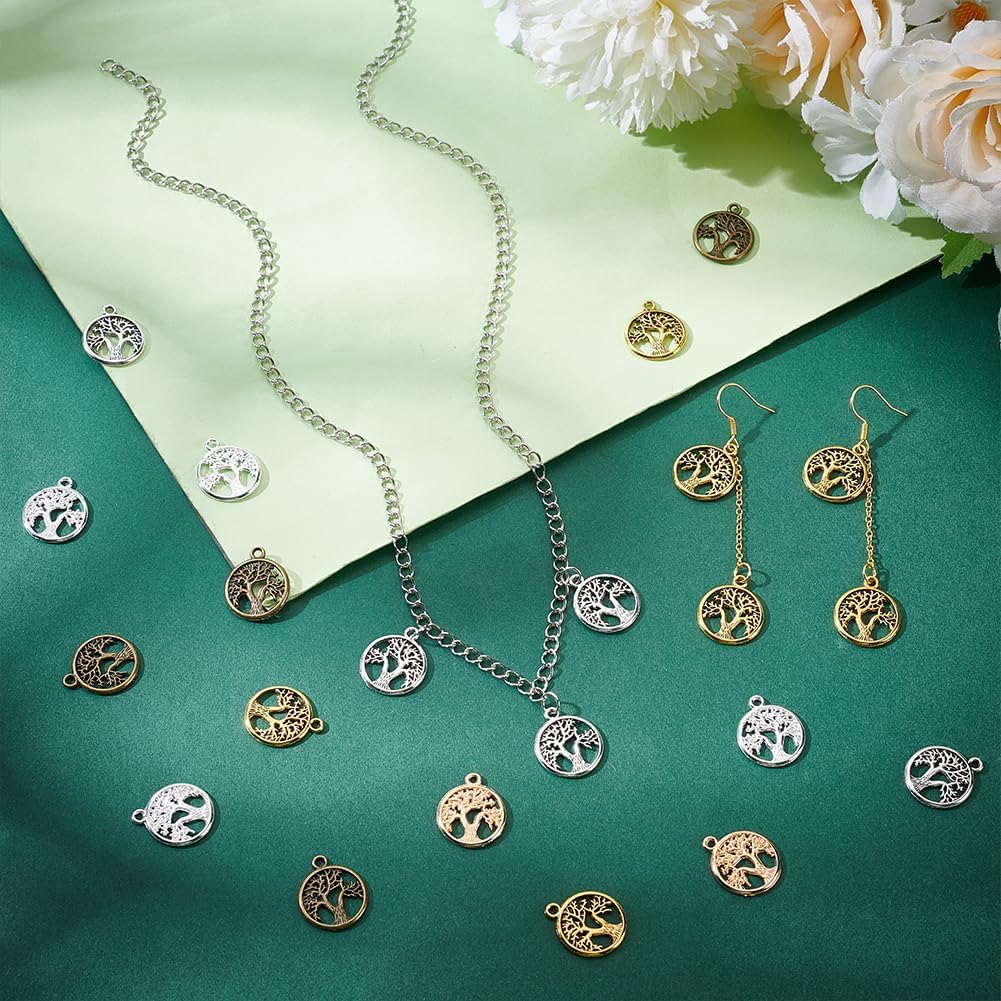UNICRAFTALE 100Pcs 5 Colors Tree of Life Charms Round Charms with Tree of Life Pendants with Loop Metal Bracelets Charms Hollow Charms for Earring Necklace Jewelry Making - Image 4