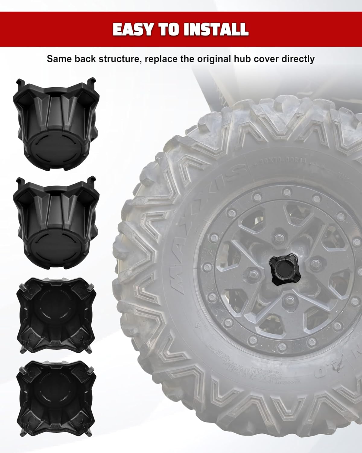 Wheel Hub Caps for Can-Am Maverick X3 Turbo R 2017-2020 Accessories, UTV Durable PP Black Center Caps Dust Tire Rim Hub Covers for Can Am X3 Turbo R, 4PCS