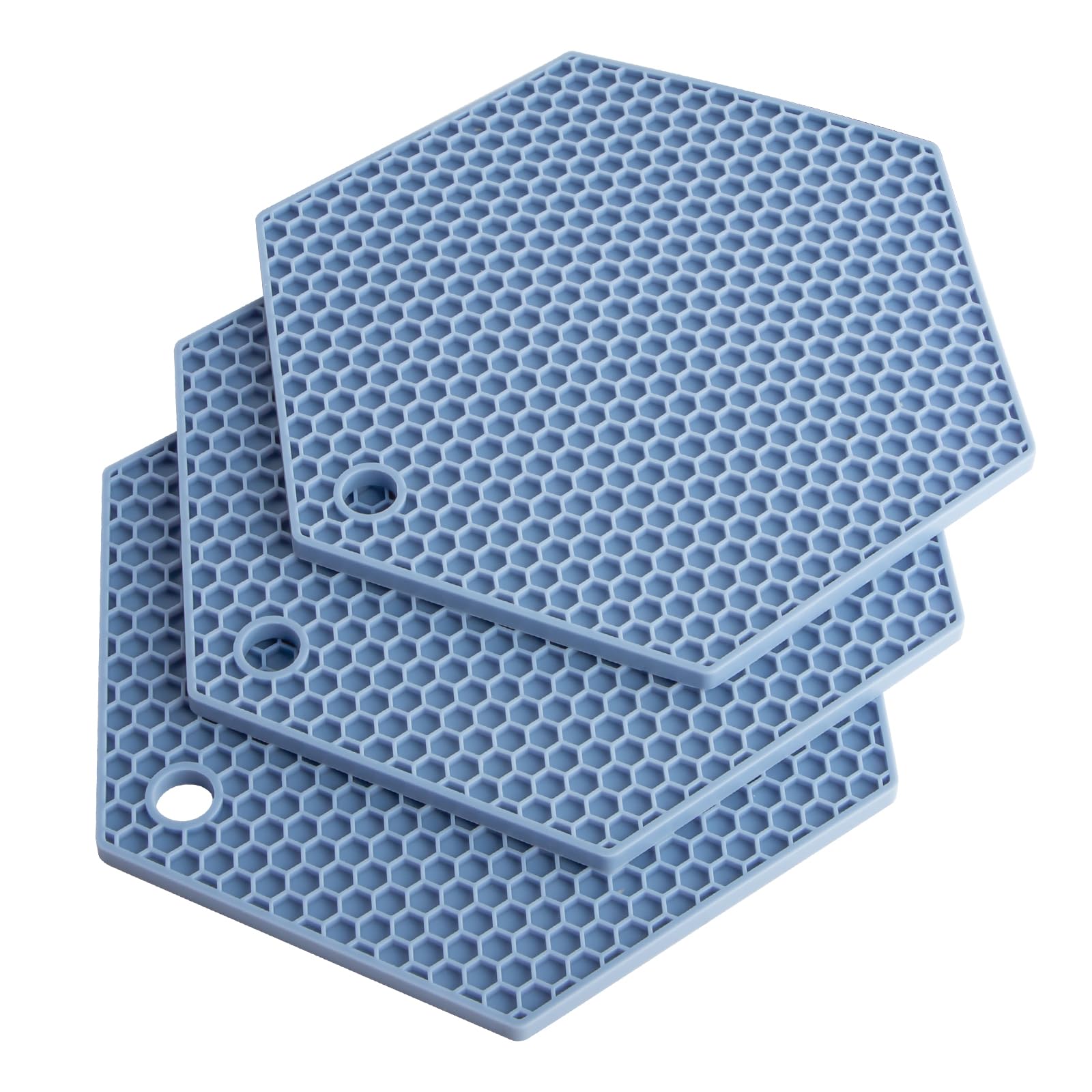 Extra Thick Silicone Trivet Mat Heat Resistant Multi-purpose None slip Table Place Mats for Hot Pots Holder,Pads,Pans,Dishes,Spoon rest,Coasters for Kitchen Cooking & Dining(3pcs Pack)(Hexagon-Blue)