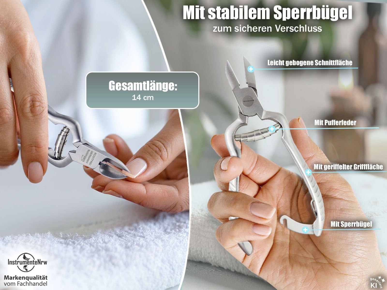 Nagelzange Solingen für starke Fußnägel Made in Germany 14 cm | Solinger Profi Maniküre Pediküre Zange aus hochwertigem Edelstahl zur präzisen Nagelpflege von Finger- und Zehennägel