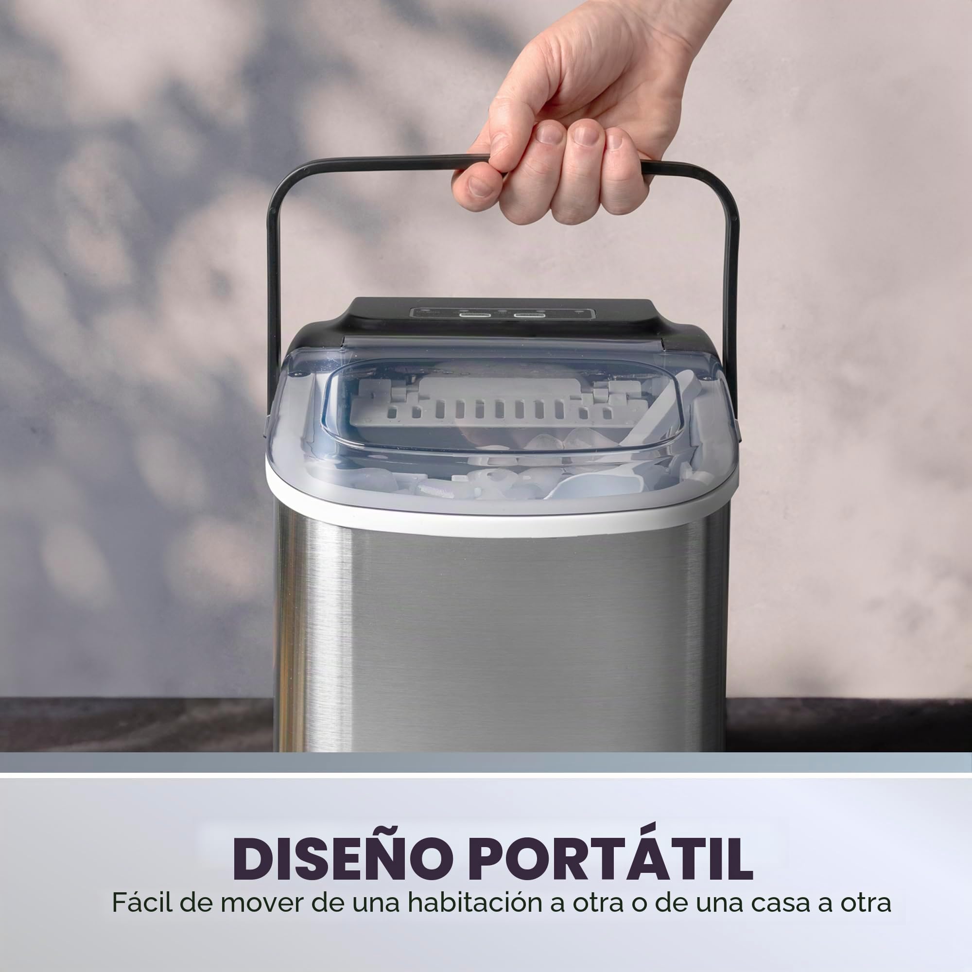 Daewoo Máquina de hielo portátil de 12 kg con asa, 9 cubos de bala en 6 minutos con 2 opciones de tamaño, 12 kg en 24 horas, autolimpieza, cuchara y cesta de hielo incluidas, para bar, hogar, oficina