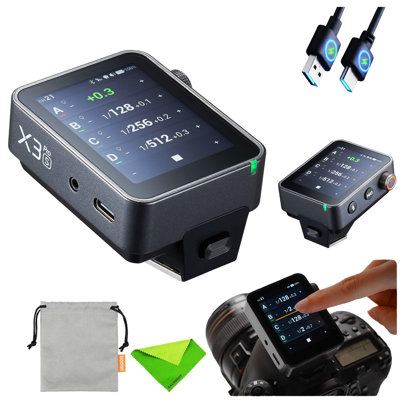 Godox X3 Pro X3Pro S Trasmettitore Flash Wireless TTL per Sony, Controllo Bluetooth & App, Scatto Fotocamera, 2.4GHz HSS, Touchscreen a Colori, Controllo Otturatore, Versione Aggiornata di X3-S.