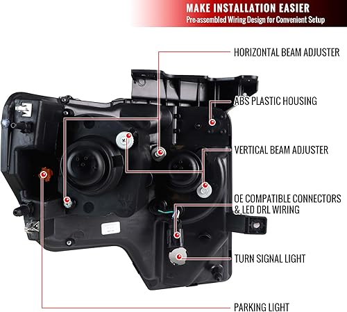 Miniatura 6 de Se adapta a Ford F150 2009-2014 Black Smoke LED U-Ring Halo proyector faros delanteros izquierdo + derecho