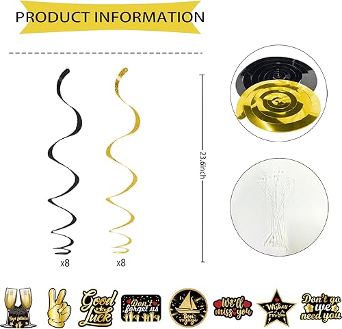 Miniatura 4 de Miss You Already - Kit de decoración de fiesta de remolinos colgantes para fiesta de despedida, decoración de techo de aluminio para fiesta de