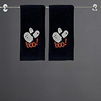 Vista 4 de Juego de 2 toallas de baño de Halloween con diseño de familia fantasma espeluznante, color negro, suave, 100% algodón, 12 x 18 pulgadas, decoración