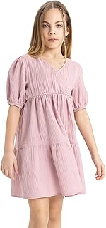 DeFacto girls Regular Fit Short Sleeve Dress & Skirt Woven Dress B5719A8 Plain