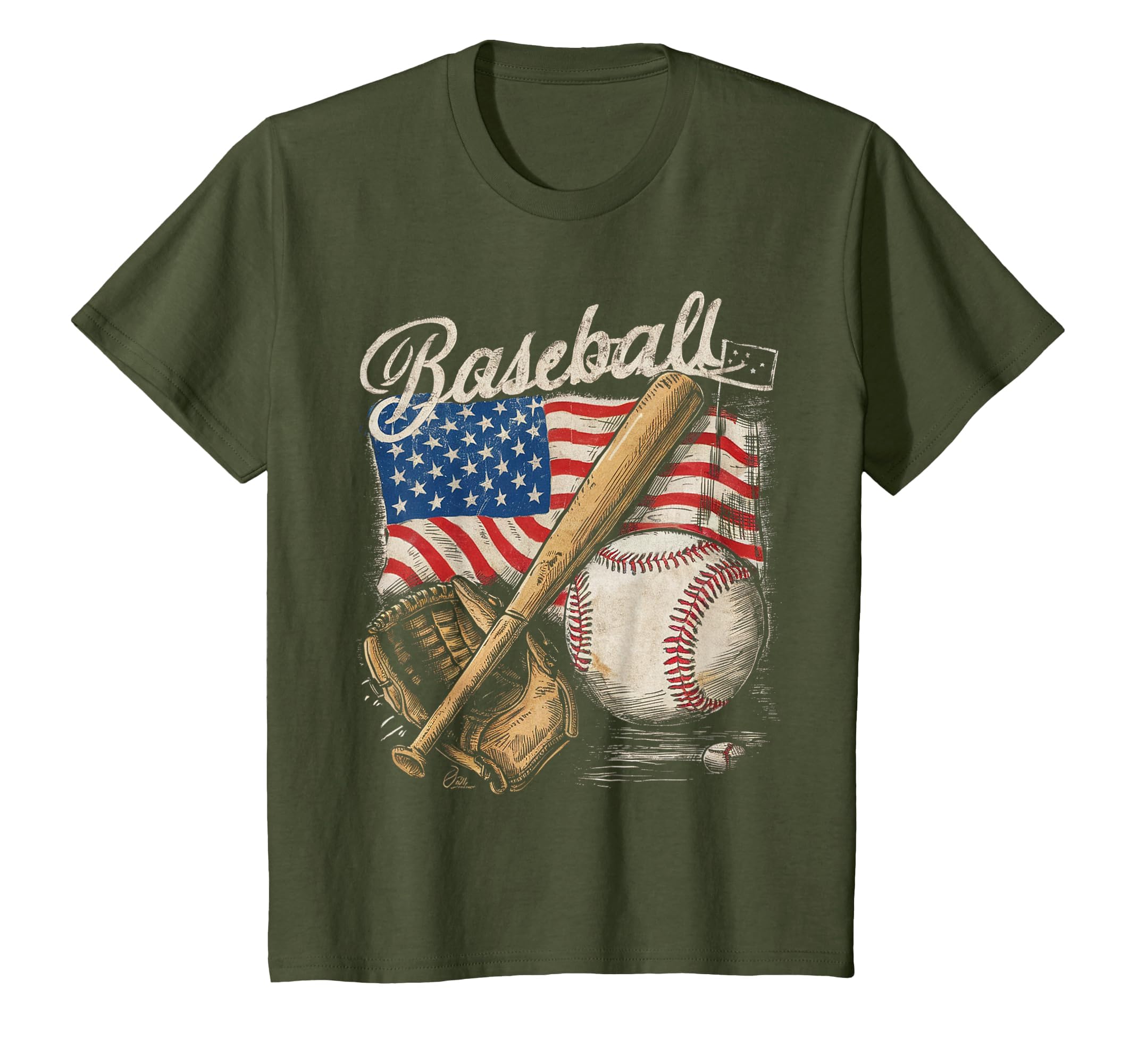 American Flag Baseball Player Bat Fan Catcher Pitcher USA T-Shirt