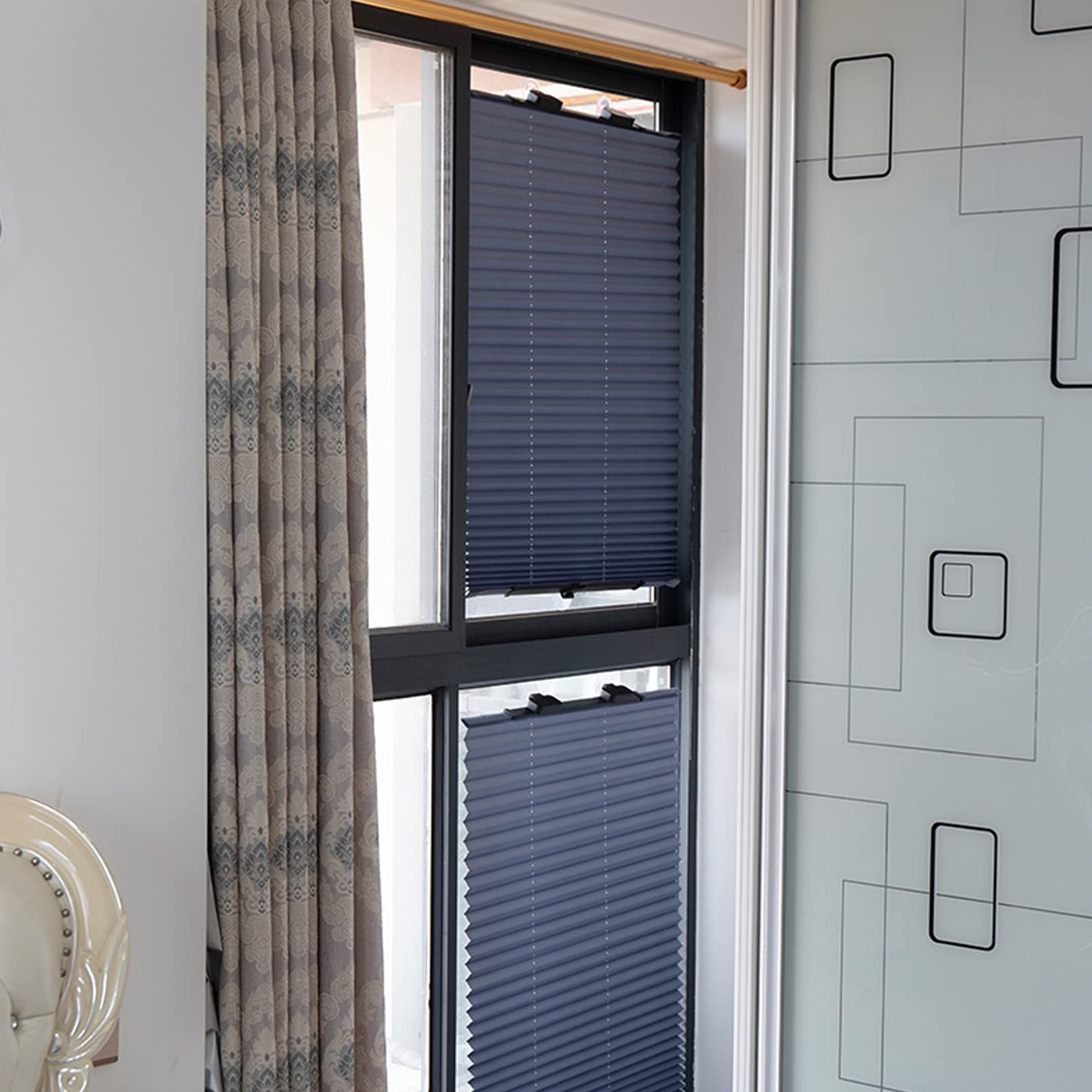 Saugnapf-Rollos ohne Bohren, Verdunkelungsrollo, Plissee-Rollo for Sichtschutz, Sonnenschutz for den Balkon, einziehbar, ohne Bohren, for Grass Home(65x145cm/25x57in)