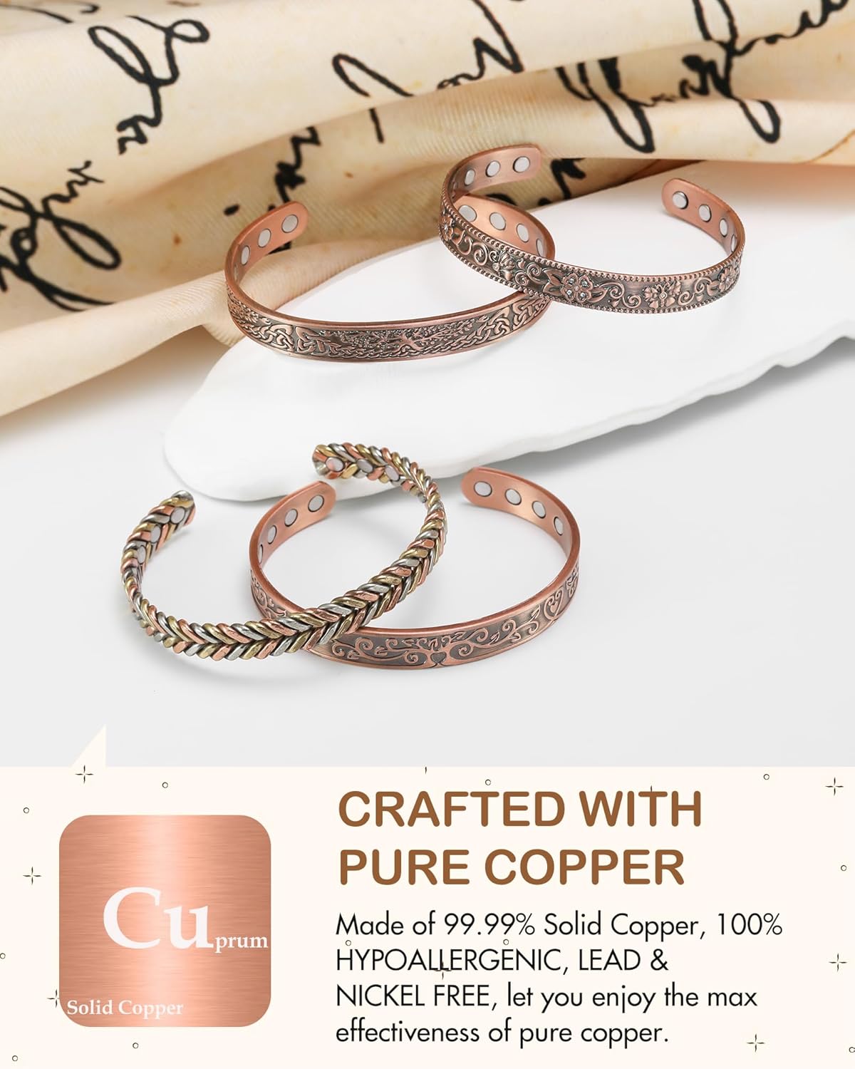 Feraco Copper Bracelet for Women, Ultra Strength Magnetic Bracelets, 99.99% Pure Copper Cuff Bangle with 3500 Gauss Neodymium Magnets, Tree of Life - Image 4