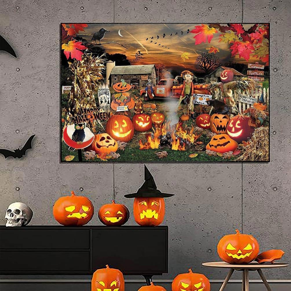 Kit DIY Peinture Diamant Halloween - Pendentif Citrouille Fantôme à Assembler Avec Chaîne