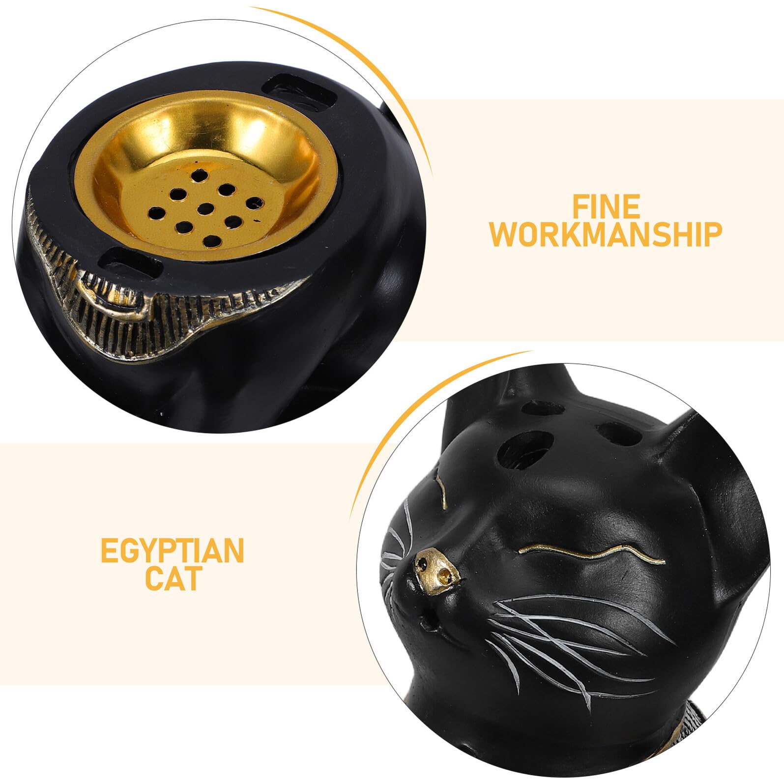 Gatuida Quemador de Incienso de Gato Egipcio de Resina, Negro, Decorativo y Coleccionable para Escritorio, Hogar y Rutinas Diarias