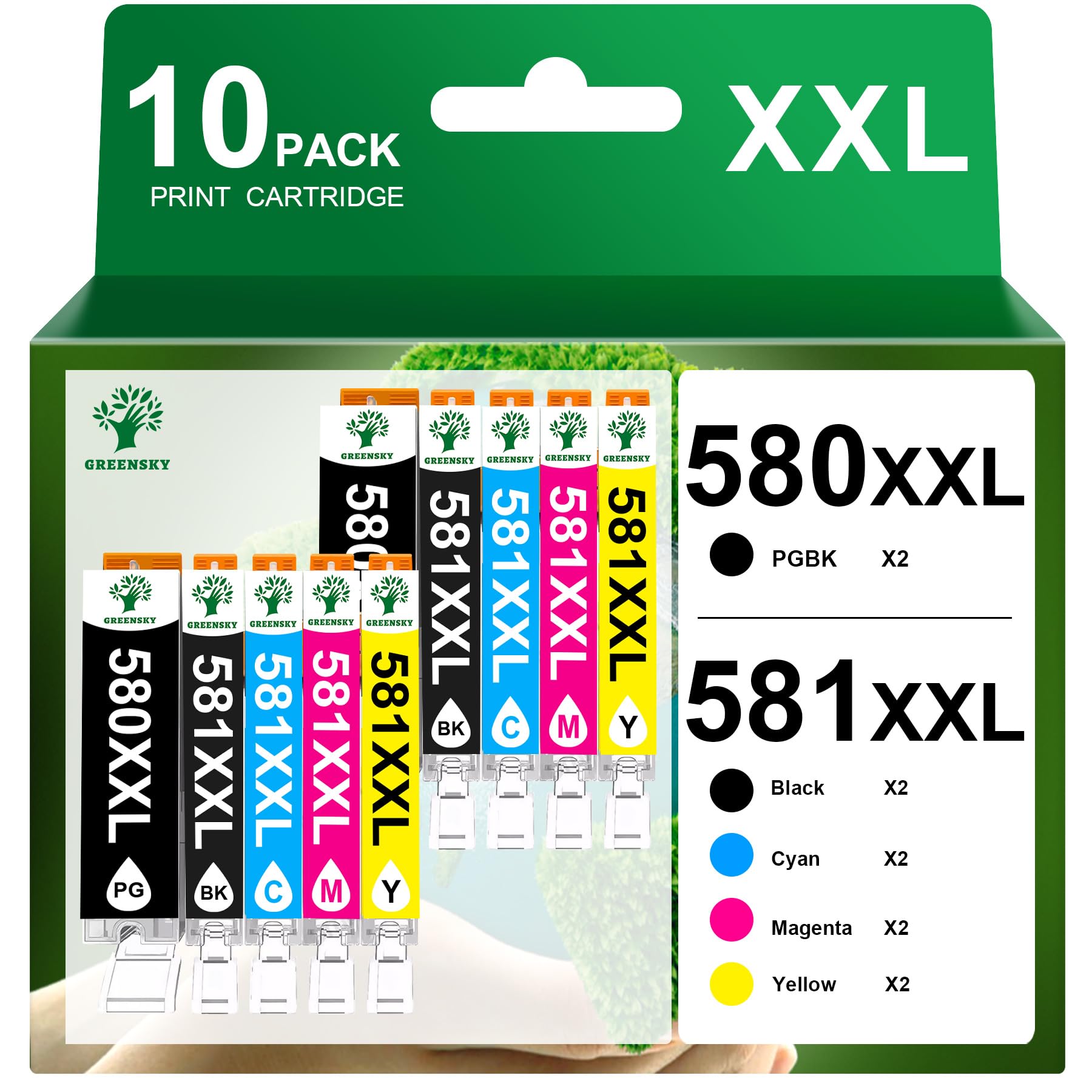 GREENSKY 580 581xxl Multipack Kompatibel für Canon druckerpatronen 580 581 PGI 580 XXL CLI 581 XXL Druckerpatronen für Pixma TS705a TR8550 TS8350 TS8351 TS8352 TS6350 TS6350a TS6351a (10er-Pack)