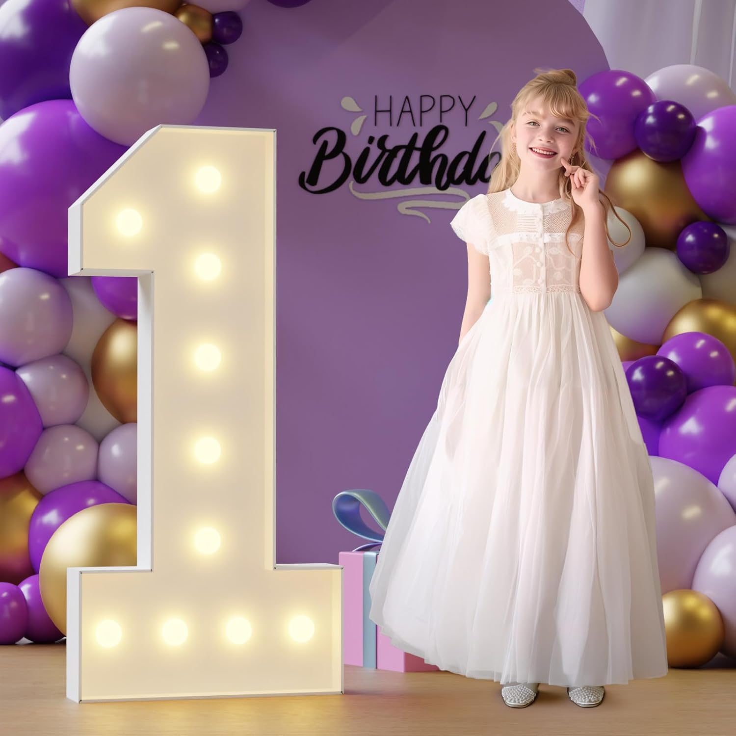 4FT Marquee Numbers 1 Light Up Number, 1st-Birthday Decorations Marquee Numbers 4 Feet Tall White Large Lighted Sign Anniversary Party Balloon Big Cardboard Decor for Boy Girl 15th 16th 21st Birthday White_Number_1