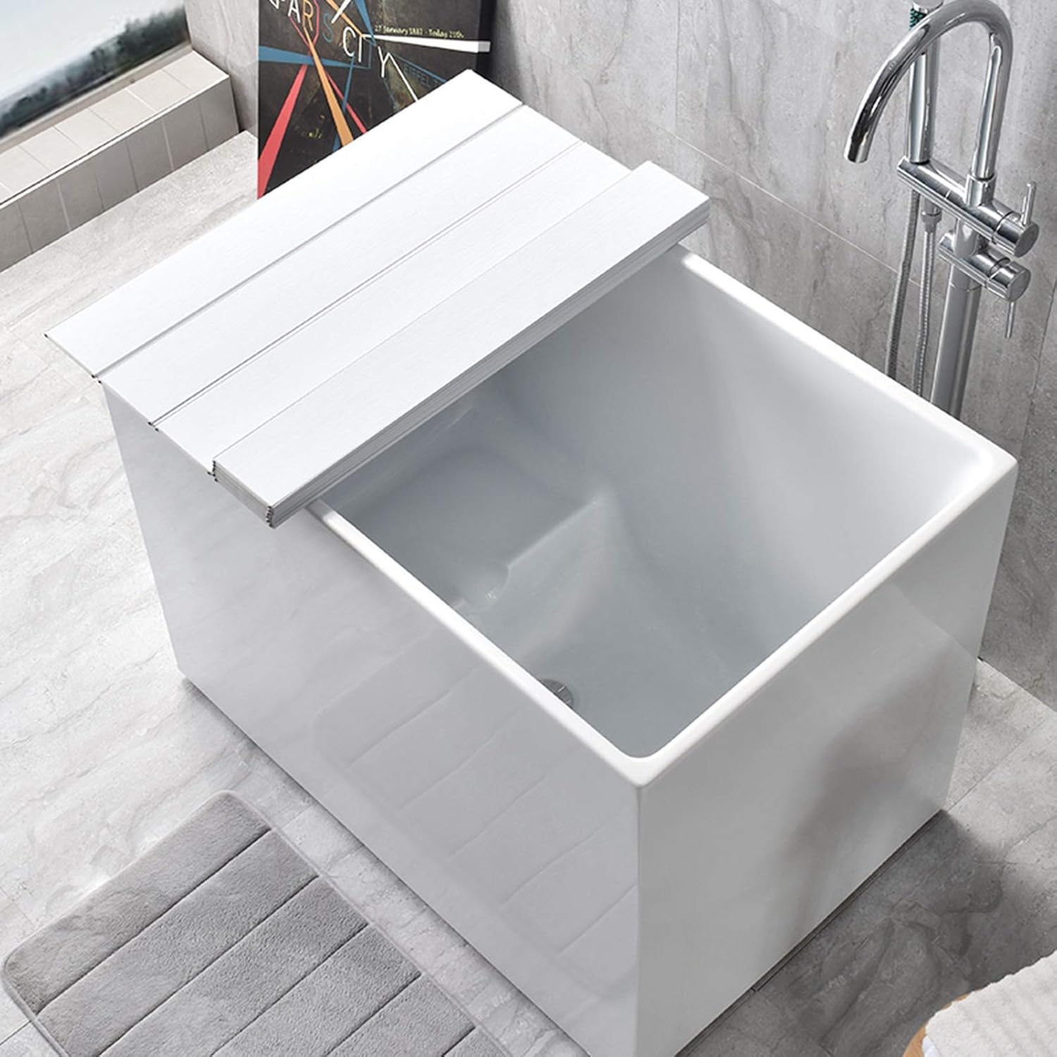 Bathtub Tray Folding Bathtubs Cover Bath Insulation Board PVC Storage Rack Boards for Gym Home Hotel Sturdily Designed 13 Size (Color : White Size : 135cmX75cmX1.2cm) (White 105cmX80cmX1.2cm)