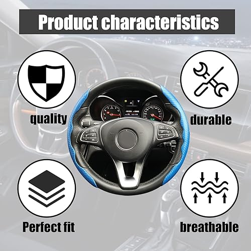 Miniatura 4 de 2 fundas antideslizantes de fibra de carbono para volante de automóvil, protector de volante segmentado, accesorio universal seguro y antideslizante