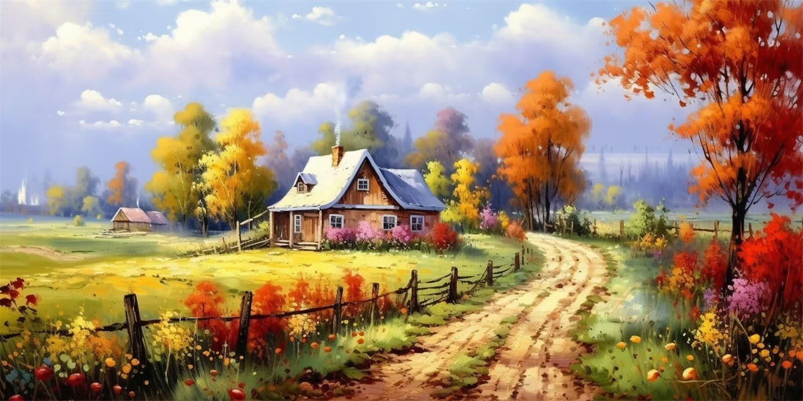 Autumn Farm Diamond Art, zestaw do malowania diamentami 5D, duży rozmiar, 160 x 80 cm, obraz Dimond, kryształowe zestawy artystyczne dla dorosłych i początkujących, DIY, haftowanie krzyżowe, do