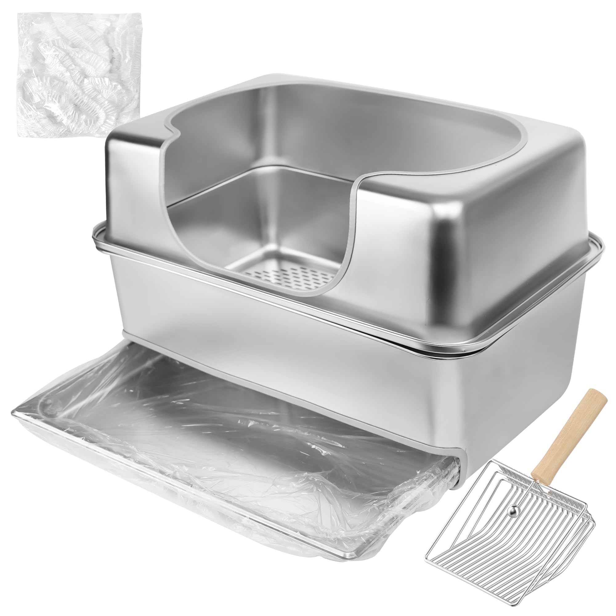 Stainless Steel Sifting Litter Box with Lid for Pine Pellets,Extra Large XL Pellet Litter Box Sifter with Removable Drawer Pan for Big Cats,Metal Litter Sifting Pan 23.5" x 15.7" x 8"