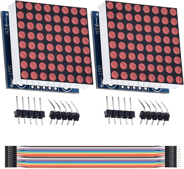 Youmile 2Pack MAX7219 8x8 Dot Matrix Single Red Light MCU Control LED Display Module for Arduino, Raspberry Pi with Dupont Cable