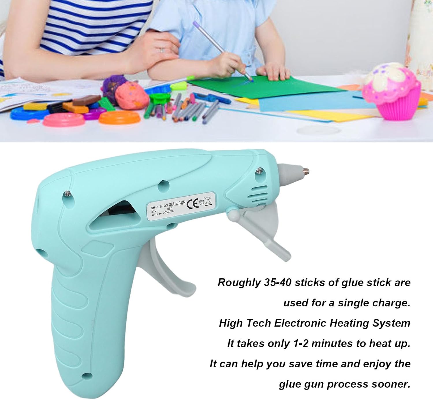 Cordless Hot Glue Gun Kit, USB Rechargeable Mini Hot Melt Gun With 30PCS Adhesive Bars Tool Bag and Silicone Pad, for Crafts DIY Arts Home Repairs (Green)