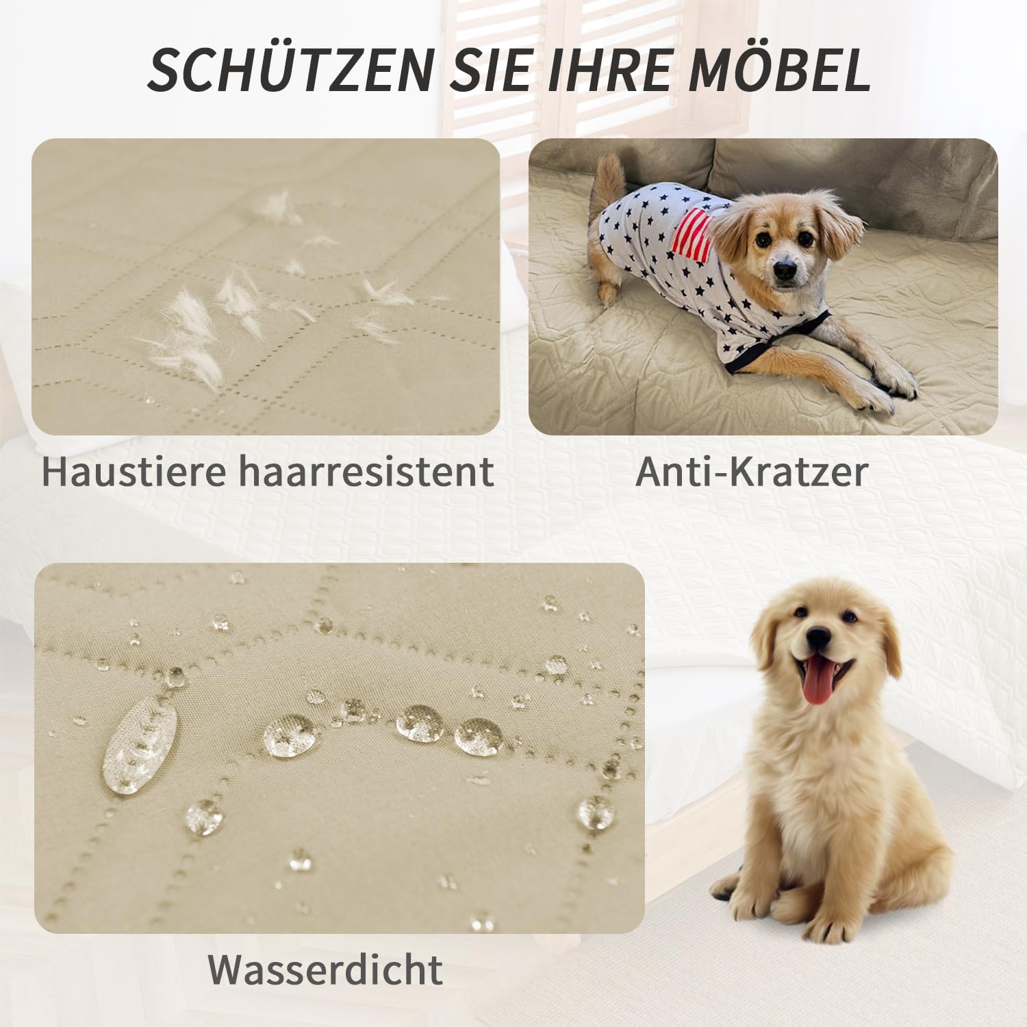 wasserdichte Hundedecke - Robuste Hundematte,203 * 209cm Outdoor hundematte maschinenwaschbar,Wendedecke hundedecke für unterwegs,Hunde & Katzen geeignet beige
