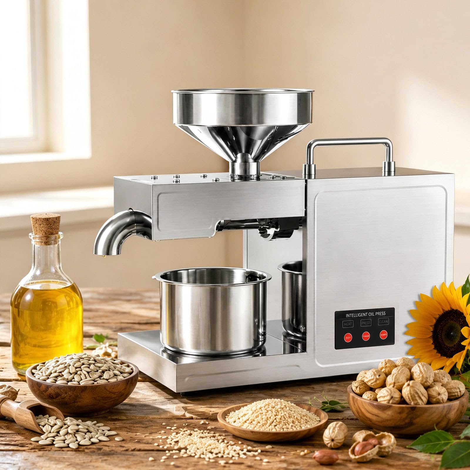 Cold Press Oil Machine, 820W Automatic Seed and Nut Oil Extractor